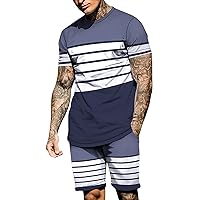 Mens Short Sets 2 Piece Outfits Fashion 2024 Summer Tracksuits Casual Set Oversized T Shirts and Shorts Color Block Set