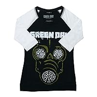 Green Day T Shirt Green Mask Band Logo Official Black Raglan 3/4 Sleeve Womens Size S