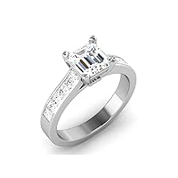 REAL-GEMS Beautiful Mothers Day Ring White Gold 14k 1.48 CARAT Princess (Square) Solitaire with Accents Diamond G VS1 Lab Created Sizable