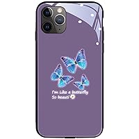 Smart Incoming Call Voice Control Colorful Light Butterfly Case for iPhone 13 12 11 Pro Max Mini X XS XR SE 8 7 6 6S Plus Shell, Tempered Glass Back(12 Mini,Purple)