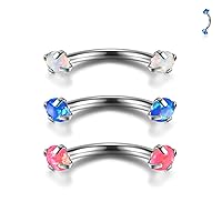 PiercingJak Eyebrow Piercing Banana 8 mm 16G Stainless Steel Curved Barbell Rook Piercing with 3 mm Opal Eyebrow Ear Lip Banana Bell Rings Body Piercing Jewellery Unisex Silver/Gold