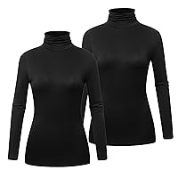 Women’s 2-Pack Long Sleeve Turtleneck T-Shirt Basic Stretchy Layer Comfy High Neck Shirt
