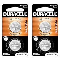 DURACELL CR2032 3V Lithium Battery, Child Safety Features, 2 Count Pack, Lithium Coin Battery for Key Fob, Car Remote, Glucose Monitor, CR Lithium 3 Volt Cell (Pack of 2)