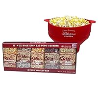 Amish Country Popcorn - 4 Ounce Variety Kernel Gift Set (10 Pack Assorted) and Red Silicone Popcorn Popper Bundle | Small & Tender Popcorn | Popper is BPA and PVC Free, Handles, Dishwasher Safe