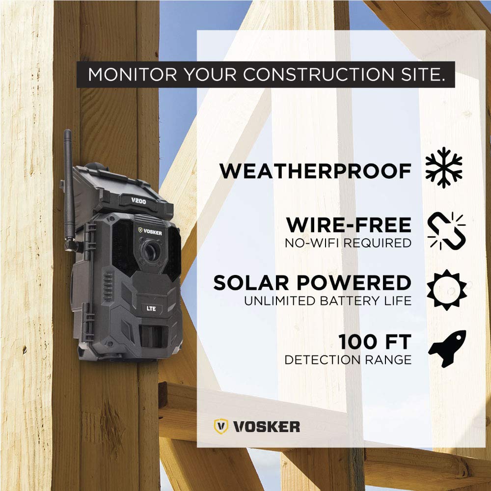 Vosker V200 | Cellular Security Camera | Built-in Solar Panel | LTE, Wireless, Weatherproof, No Wi-Fi Required | Motion Activated Outdoor Surveillance Cameras | Mobile Phone Photo Notifications