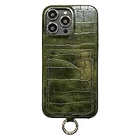 ZIFENGXUAN- Leather Cover for iPhone 15Pro Max/15 Pro/15 Plus/15, Luxury Case with Card Slot Holder Ring Neck Cord Lanyard Strap Cover (15 Pro,Green)