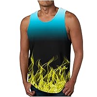 Sleeveless Tops for Men Summer Beach Workout Tank Top 3D Flame Print Vest Sports Gym T Shirts Round Neck Tank Top