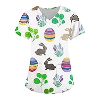 Short Sleeve Blouse Womens Tunic Easter Print Tee Dressy Shirt Workwear Casual Fashion Tshirt V-Neck Daily Tshirt