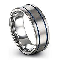 Tungsten Carbide Wedding Band Ring 8mm for Men Women Green Red Blue Purple Black Copper Fuchsia Teal Double Line Flat Cut Brushed Polished