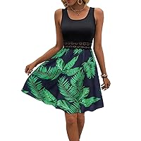 Summer Dresses for Women 2024 Tropical Print Guipure Lace Insert A Line Knee Length Dress