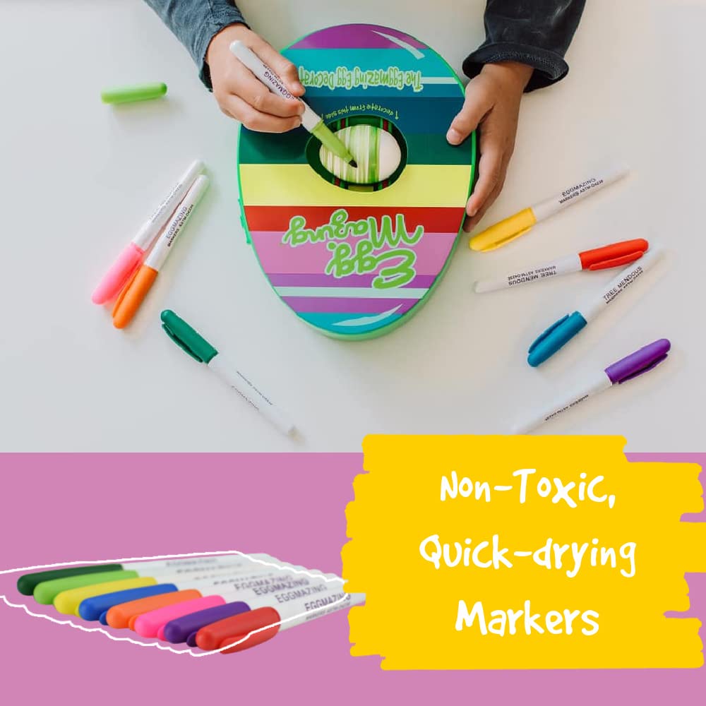 The Original EggMazing Easter Egg Decorator Kit - Arts and Crafts Set - Includes Egg Decorating Spinner and 8 Colorful Quick Drying Non Toxic Markers [Packaging May Vary]