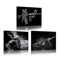 KREATIVE ARTS - 3 Pieces Canvas Wall Art Painting Sniper and Rifle Gun Black and White Military Pictures Poster Art Prints Stretched Ready to Hang for Boy Room Wall Decor H16xL24inchx3pcs