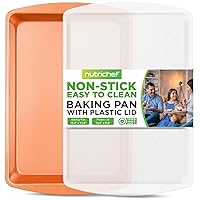 NutriChef Non-Stick Baking Pan w/Lid - Heavy Duty Carbon Steel Bake Tray for Roasting & Baking - Premium Multi-Layer Nonstick Coating, PTFE, PFOS, PFOA Free - 15