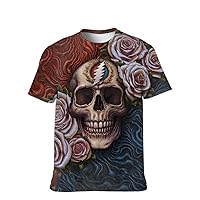 Mens Cool-Novelty T-Shirt Graphic-Tees Funny-Vintage Short-Sleeve Jiuce Hip-Hop: Rose and Skull Teens Stylish Uncle Gift