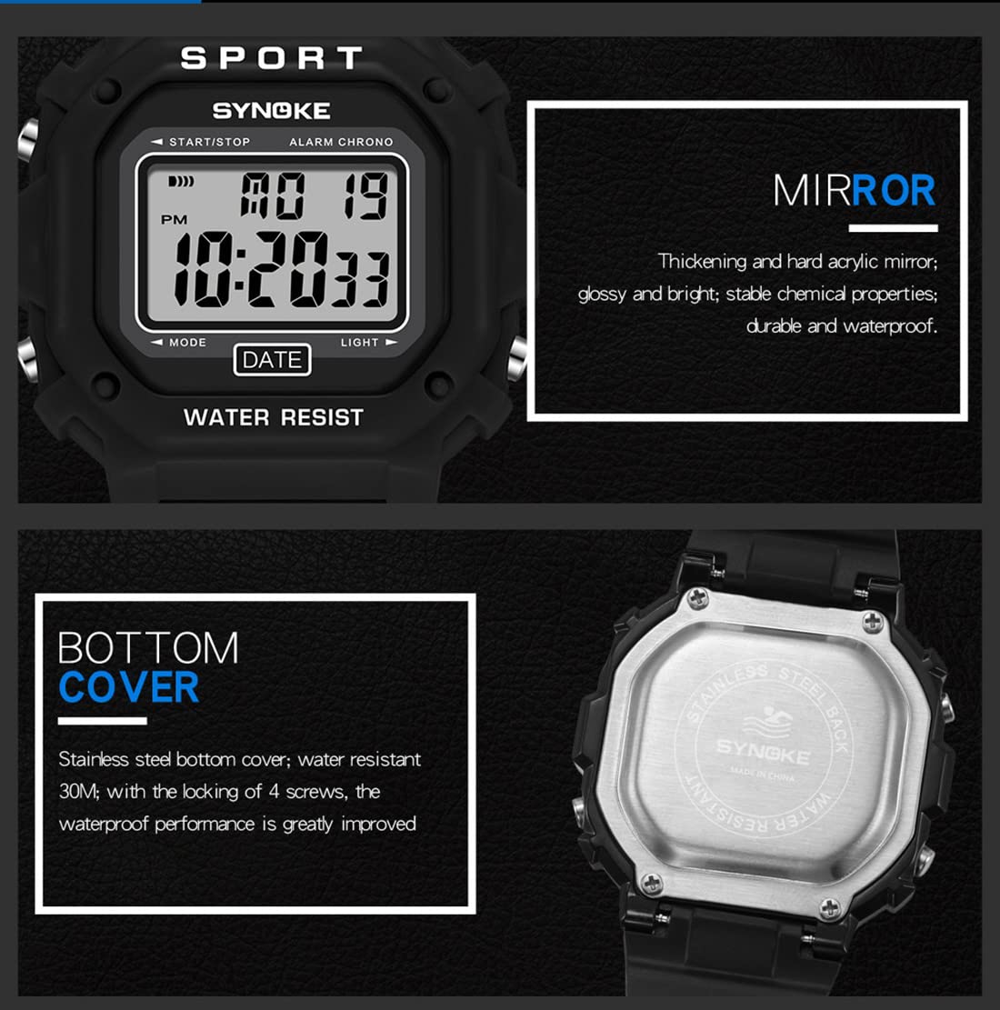 KINGNUOS Outdoor Sports Watches Unisex Digital Watch Couple Watches Men Women Waterproof LED Clock Square Electronic Student Wrist Watch