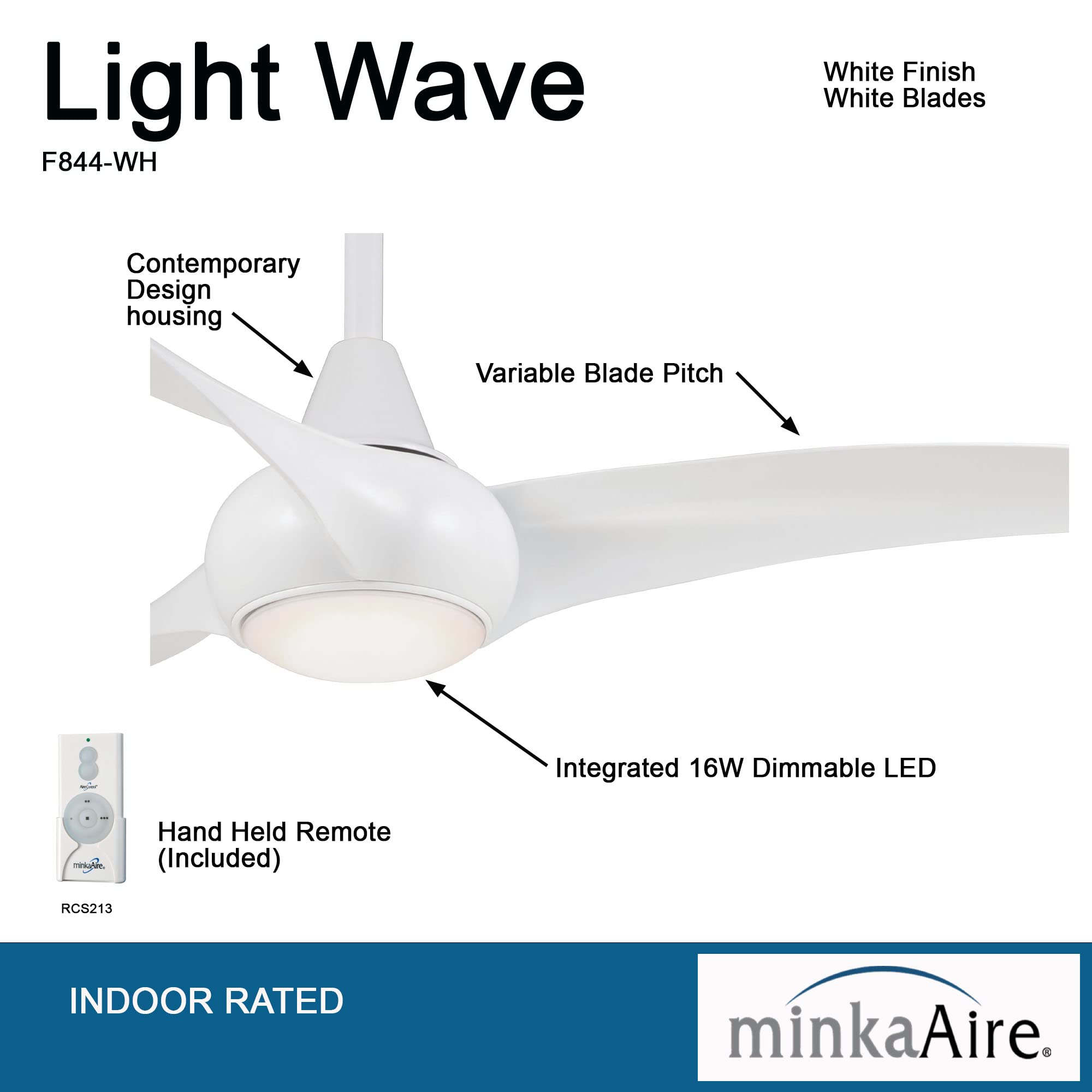 Minka-Aire F844-WH, Light Wave, 52