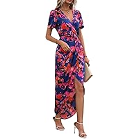 Women's Dresses Dresses for Women Tropical Print Puff Sleeve Wrap Dress Dress for Women