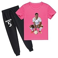 Unisex Kid Jude Bellingham Tracksuit,Cotton Short Sleeve Crewneck Tops and Jogger Pants for 2-14 Years