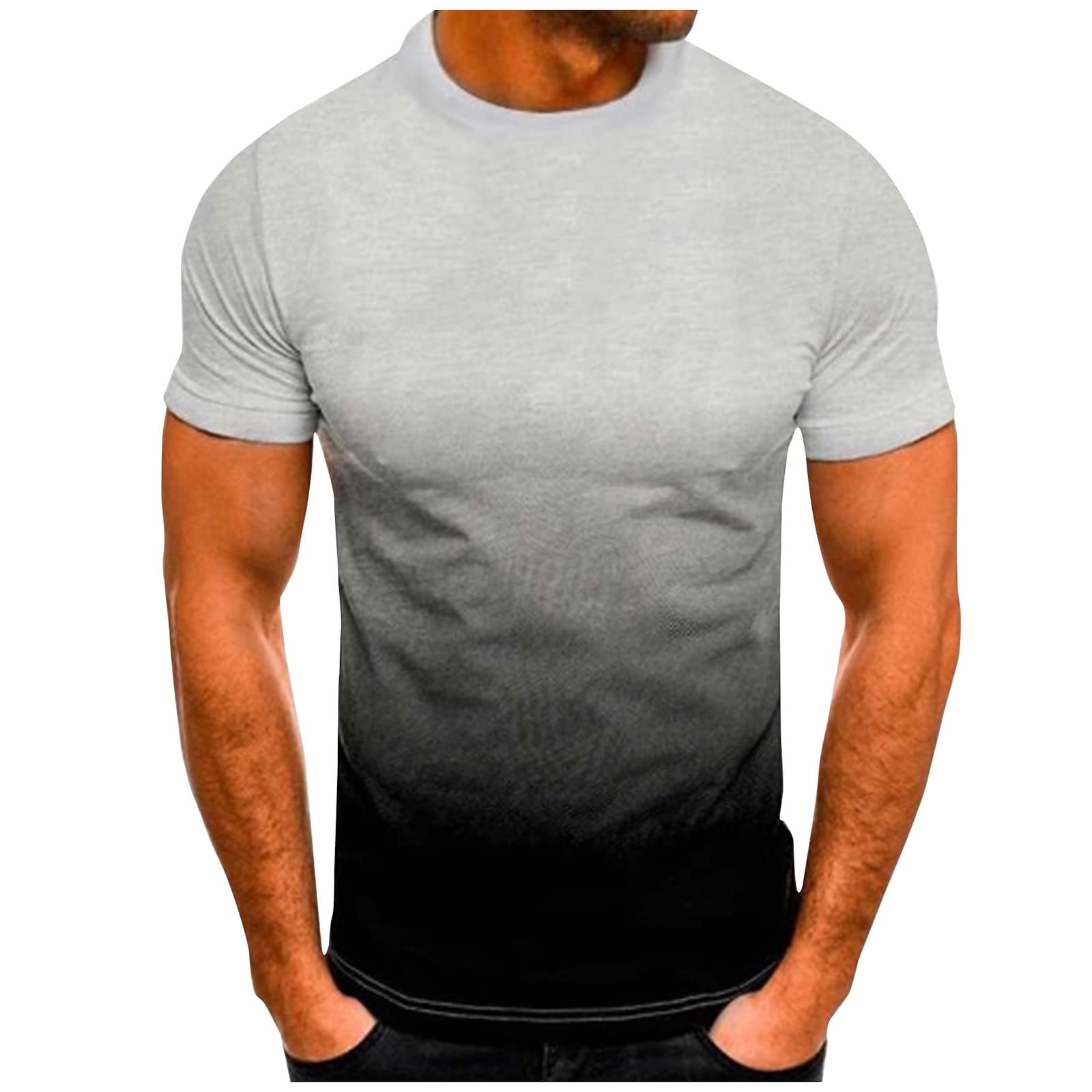 Buy Men T Shirts Summer Gradient Color Round Neck T Shirt Short Sleeve  Casual Fashion Top Loose Breathable Light Shirts