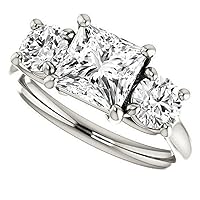 14K Gold 3 CT Princess Cut VVS1 Colorless Moissanite Engagement Ring for Woman Bridal Set Handmade Diamond Wedding Anniversary Rings for Gift