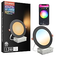 Black Smart Recessed Lighting 6 Inch Color Changing LED Recessed Lights with Junction Box 13W 1000LM Dimmable Canless Wafer Downlight, Work with Alexa/Google Assistant, ETL Listed, 1 Pack