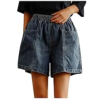 Ladies Shorts Shorts for Women Denim Loose Fit Western High Cut Straight Leg Basic Summer Fall Shorts 2024