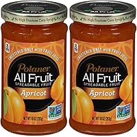 Polaner Apricot All Fruit, Spreadable Fruit Apricot, Sweetened Only With Fruit Juice, 10oz Glass Jar (Pack of 2, Total of 20 oz)
