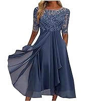 Tea Length Mother of The Bride Dresses for Wedding Chiffon Lace Hollow Out Formal Evening Party Dress A-Line Wedding Dress