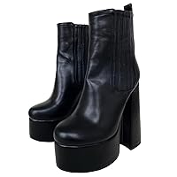 Frankie Hsu Unisex Platform Bootie High Heeled Chunky Thick Black Thick Fashion Comfortable Stylish Elastic Large Big Size Short Ankle Boot For Women Men