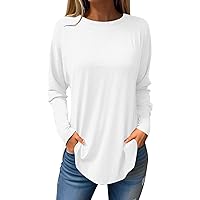 Womens Tops,Womens Tops Long Sleeve Solid Color Round Neck Loose Fit T Shirts 2024 Summer Fashion Y2K Tunic Blouse Yoga Tops with Built in Bra