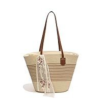 2024 Straw Tote Large Woven Purse Summer Travel Beach Vacation Shoulder Hobo with Lace Bag for Women