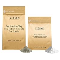 Pure Original Ingredients Calcium Carbonate & Bentonite Clay Bundle, Fine Powder, Skin Safe