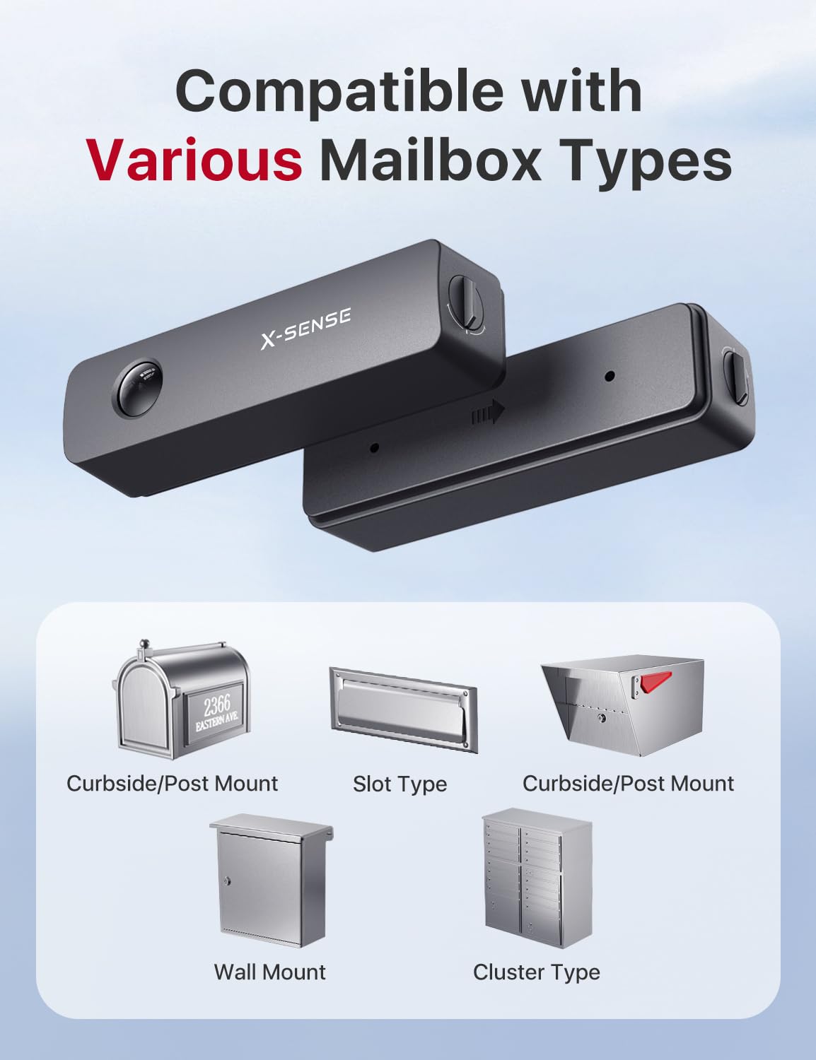 Mailbox Alert, X-Sense Smart Mailbox Alarm, 2,000 ft Wireless Long Range Mailbox Alert, Mailbox Sensor with SBS50 Base Station for Delivered Mail, SMA11