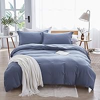 Duvet Cover Queen,Washed Microfiber Haze Blue Queen Size Duvet Cover Set,Solid Color - Soft and Breathable with Zipper Closure & Corner Ties (Haze Blue, Queen)