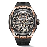 OUPINKE Men's Skeleton Self-Winding Mechanical Automatic Luxury Dress Black Wrist Watch Waterproof Luminous Tungsten Sapphire Crystal