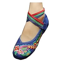 Women and Ladies' The Phoenix Embroidery Casual Mary Jane Shoesl (3 US, Blue)