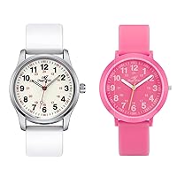 SIBOSUN Nurse Watches for Medical Students Doctors Women Men Unisex Easy to Read Dial Military Time Second Hand Water Resistant Silicone Band All Pink