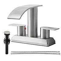 Brushed Nickel Waterfall Bathroom Faucet,2 Handle Stainless Steel 4 inch Bathroom Sink Faucet Modern Waterfall Spout Faucet Lead-Free Bathroom Sink Faucet with Supply Hoses and Pop-up Drain
