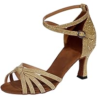 Women's Peep Toe Flared Heel Glitter Knot Social Samba Ballroom Latin Modern Dance Shoes Wedding Party Sandals