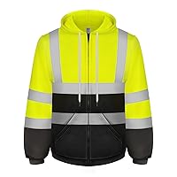 High Visibility Safety Sweatshirts Class 3 Hi Vis Hoodies for Men Women with Zipper, Reflective Safety Jacket for Men Construction Workers, Surveyors, Durable & Dirt-resistant, Meets Ansi, Yellow M