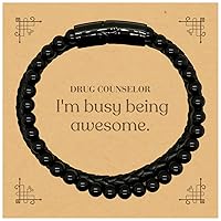 Funny Drug Counselor Gifts, I'm busy being awesome., Appreciation Birthday Stone Leather Bracelets for Men, Women, Friends, Coworkers