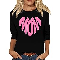 Ma Mama Mom Bruh Shirt Loose Fit 3/4 Sleeve Crew-Neck Mama Letter Printed Casual Summer Tops for Women 2024 Vacation