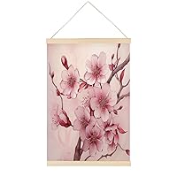HighonHi Canvas Wall Art Cherry Blossom Wall Picture Poster Artwork with Wood Magnetic Hanger Frame Spring Blooming Flowers Sakura Hanging Painting for Home Living Room Bedroom Bathroom 16X24 inch