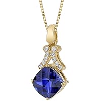 PEORA 14K Yellow Gold 4.75 Carats Created Blue Sapphire Pendant for Women, Designer Swivel Solitaire, 9mm Cushion Cut with 18 Inch Chain