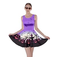 CowCow Womens Halloween Spider Witch Bats Flowers Day of The Dead Vintage Skater Dress,XS-5XL