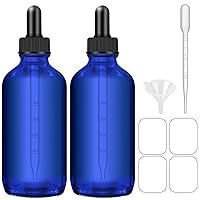 Dropper Bottles, 4oz Blue Bottle with Dropper for Essential Oils with Funnel, Labels & Pipette, 2-Pack Tincture Bottles with Dropper(Unbreakable Plastic Eye Dropper)