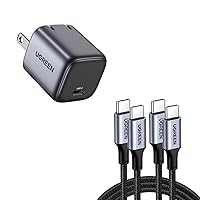 UGREEN 30W USB C Charger Bundle with 100W 2-Pack USB C to USB C Cable for iPhone 15/15 Plus/15 Pro/15 Pro Max, MacBook Pro, iPad Pro, Dell XPS, Samsung Galaxy S24/S23