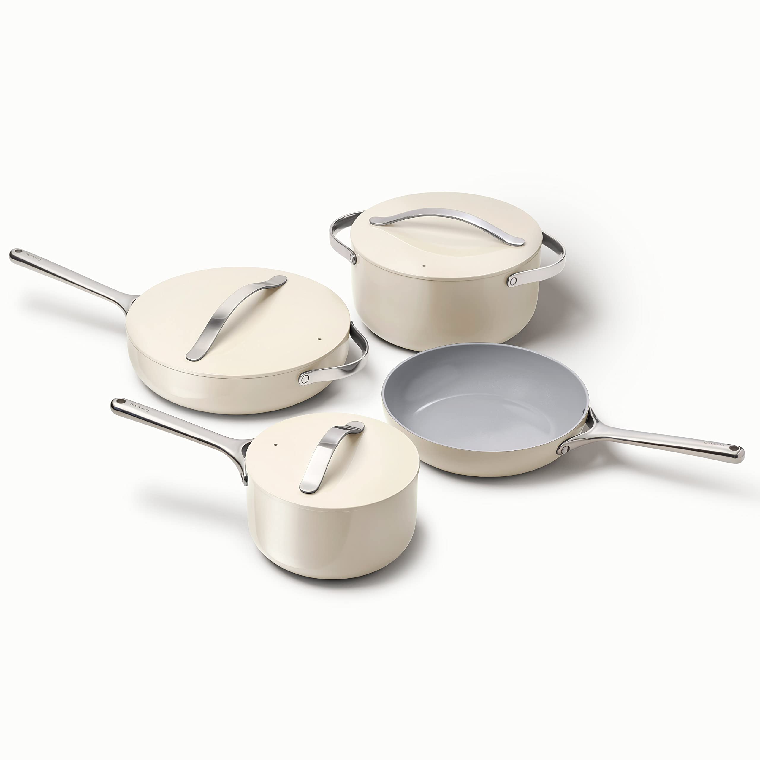 Caraway Nonstick Ceramic Cookware Set (12 Piece) Pots, Pans, Lids and Kitchen Storage - Non Toxic, PTFE & PFOA Free - Oven Safe & Compatible with All Stovetops (Gas, Electric & Induction) - Cream