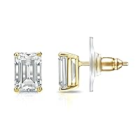 14k Gold 4-Prong Basket Emerald Diamond Men Stud Earrings (1/2-2ct, O.White, I1-I2) Secure Lock Back Disc