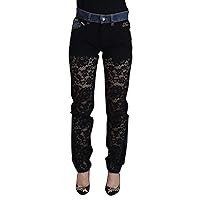 Dolce & Gabbana Black Floral Lace Front Skinny Denim Women's Jeans
